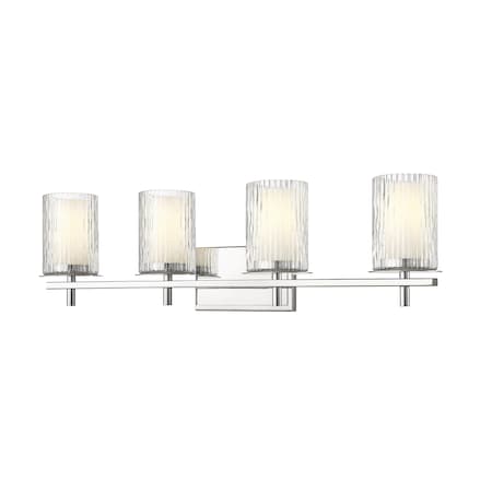 Z-Lite Grayson Vanity, 4-Light, 31 In.W x 5.75 In.L x 8.5 In.H, Chrome/Clear + Etched Opal 1949-4V-CH